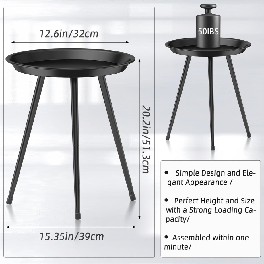 Round End Table, Small Side Table, Mini Metal Bedside Table for Living Room