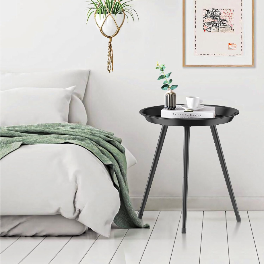 Round End Table, Small Side Table, Mini Metal Bedside Table for Living Room
