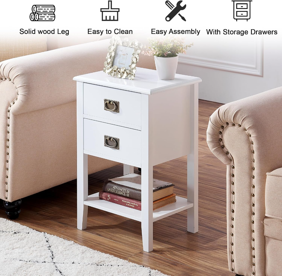 Nightstands Set of 2, Side End Table with Drawers for Bedroom, Living Room Sofa Bedside
