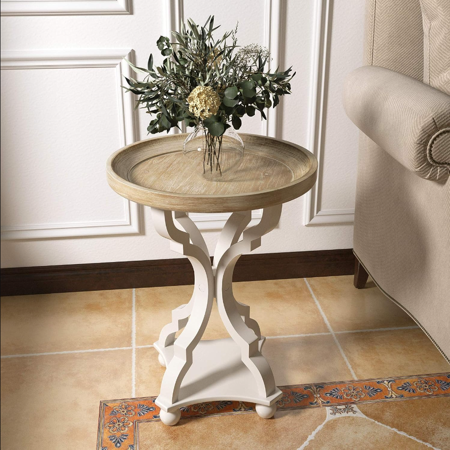 Rustic Farmhouse Cottagecore Accent End Table, Natural Tray Top Side Table Nightstand for Family