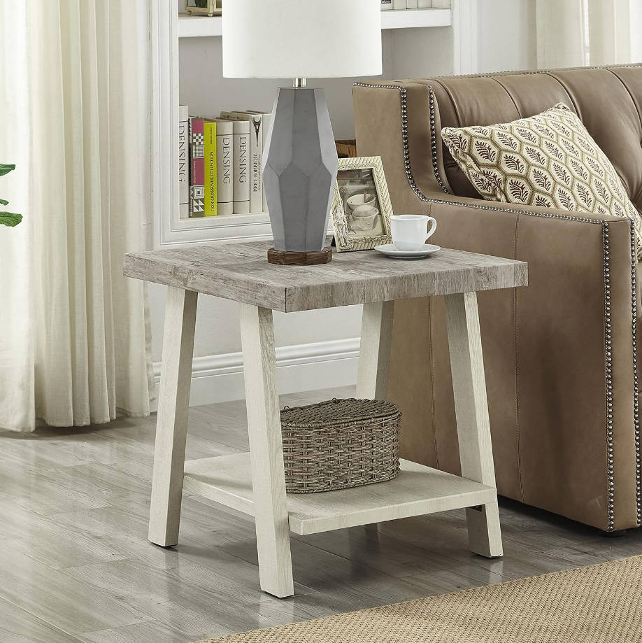 Athens Contemporary Two-Tone Wood Shelf End Table, Weathered Gray and Beige