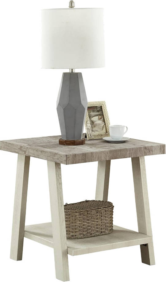 Athens Contemporary Two-Tone Wood Shelf End Table, Weathered Gray and Beige