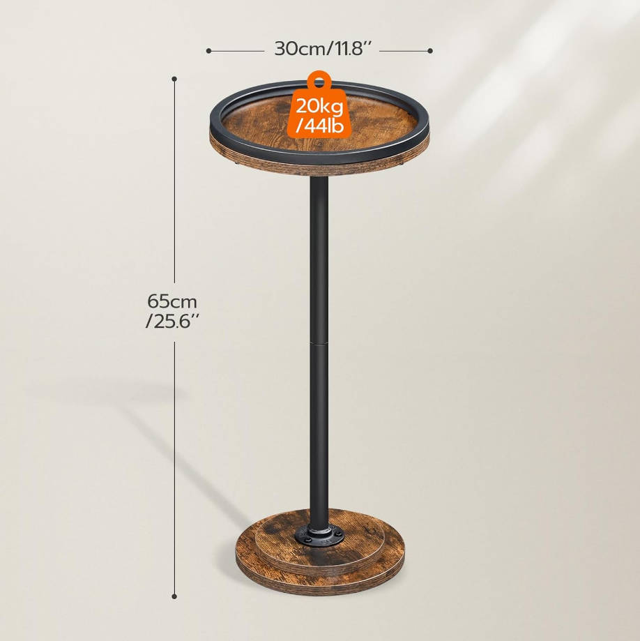 Small Side End Table, Drink Table, Round Coffee Martini Table with Pedestal for Small Spaces in Living Room, Bedroom, Sofa Couch, Rustic Brown