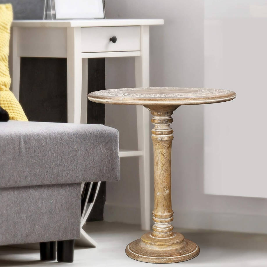 offee Table for Living Room, Wooden End Table, Small Side Table, Nightstand, Bedside Table, Entry Table for Magazines, Books & Plants – 18x22 White Wash