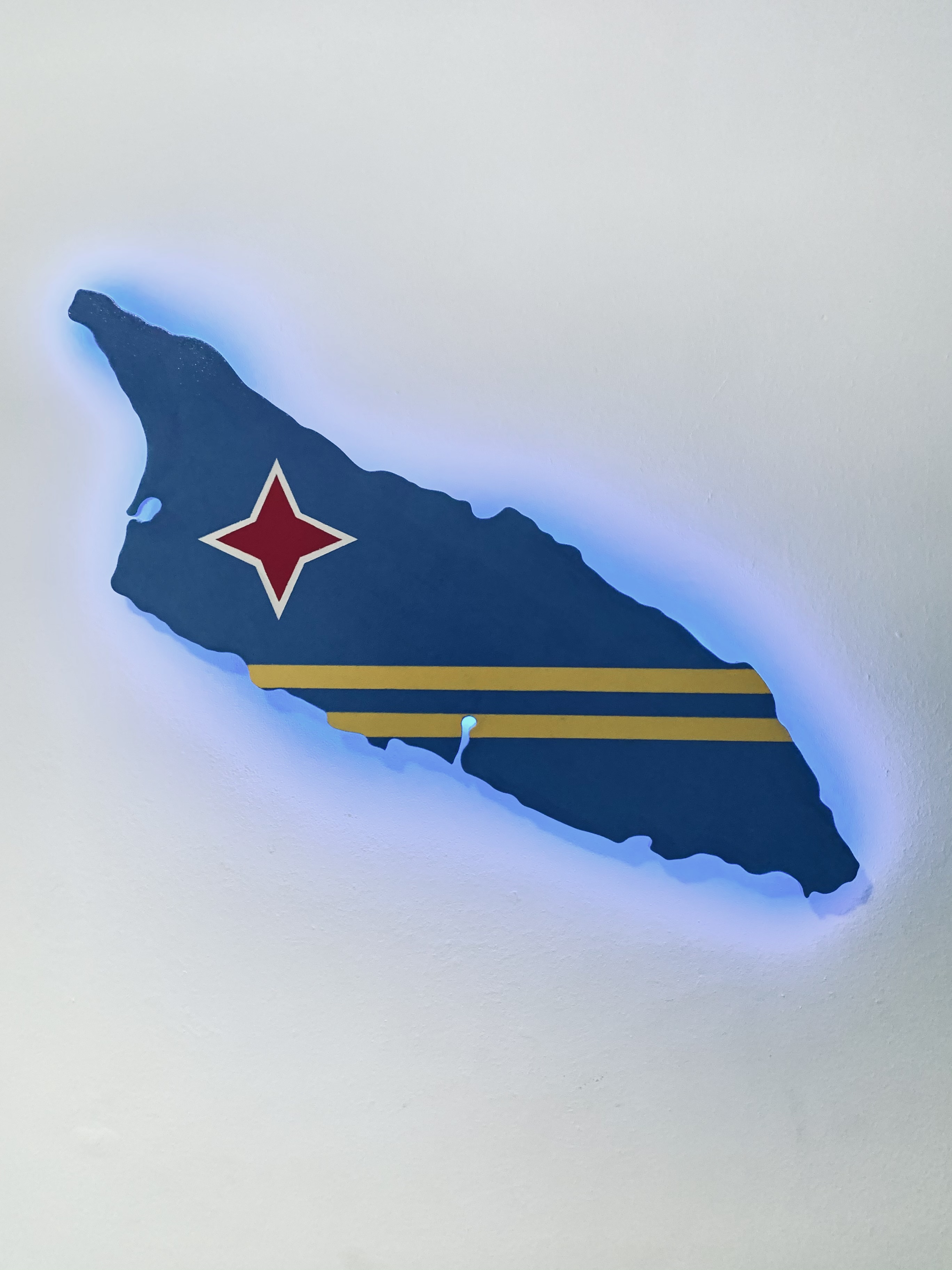 Aruba met een jasje van de vlag (Groot).