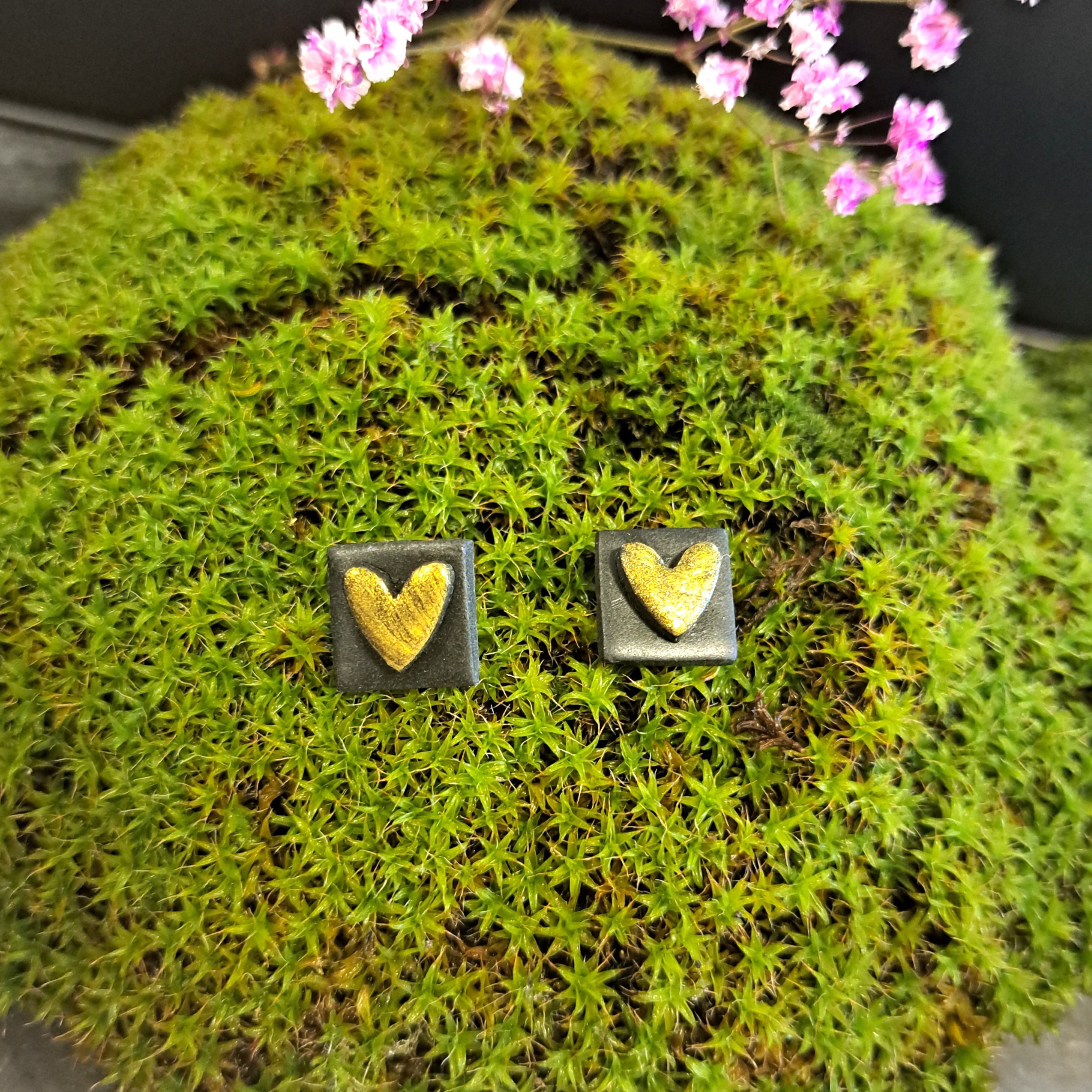 Black square golden heart