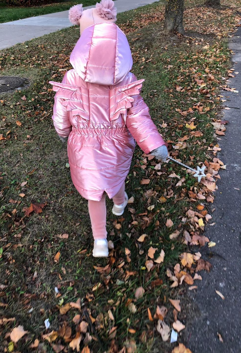 Pink Angeliuko striukė sutraukta nugara Puffer
