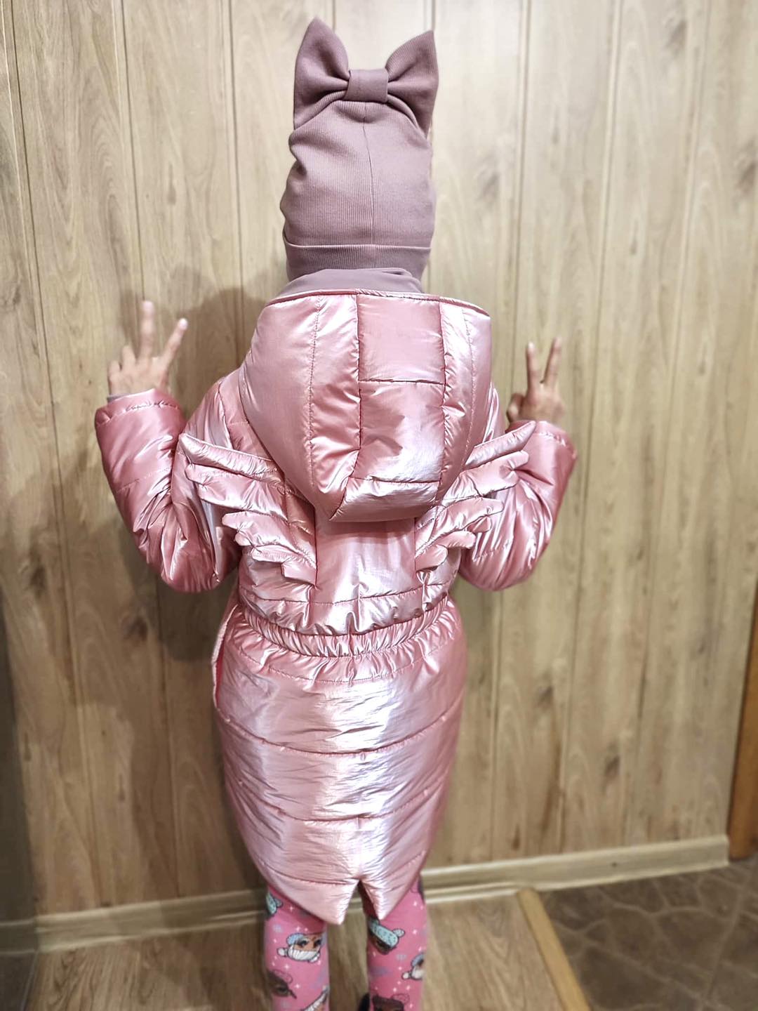 Pink Angeliuko striukė sutraukta nugara Puffer