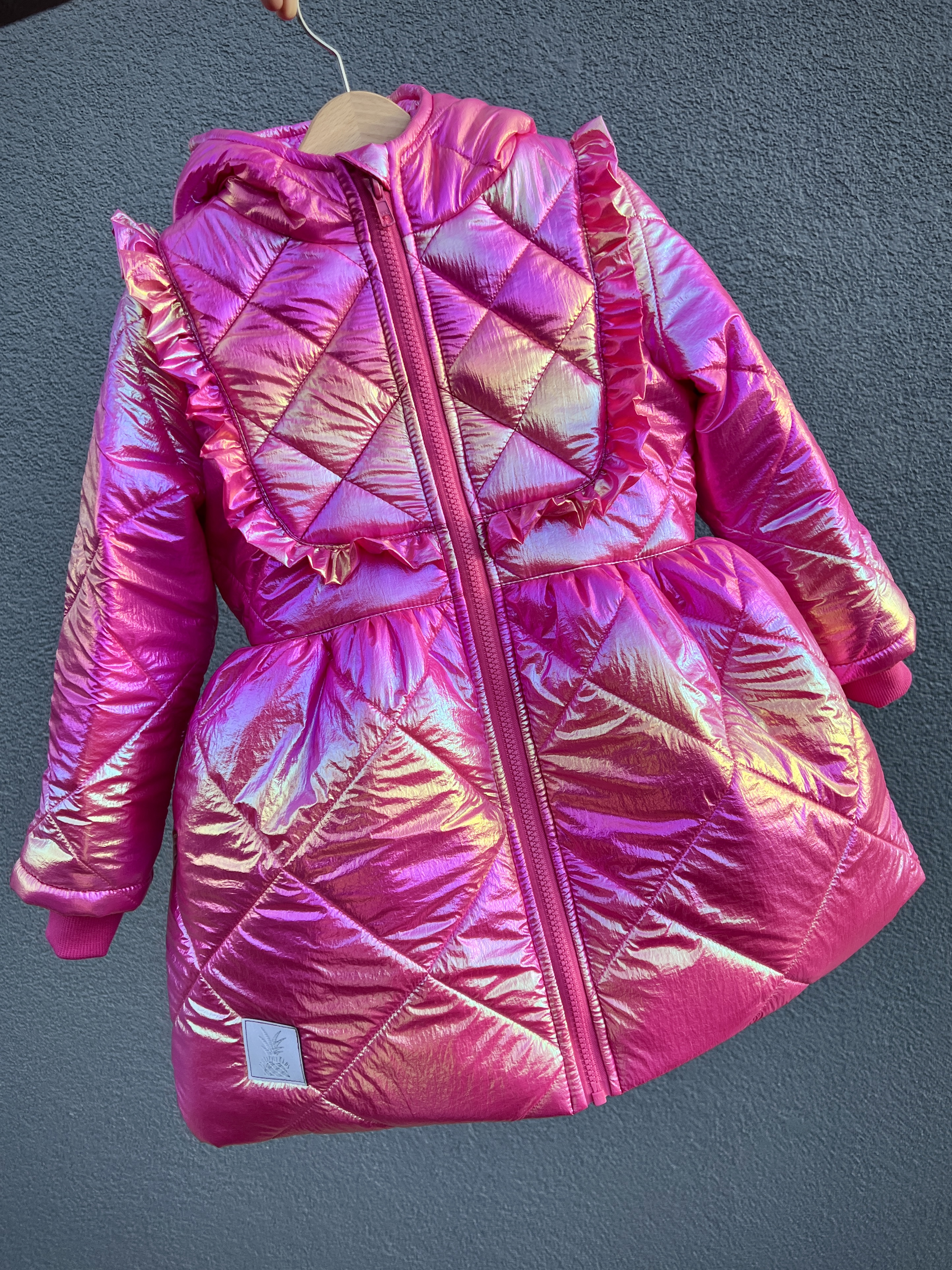 Pink Princesės paltukas su apykakle ir sijonuku. Puffer