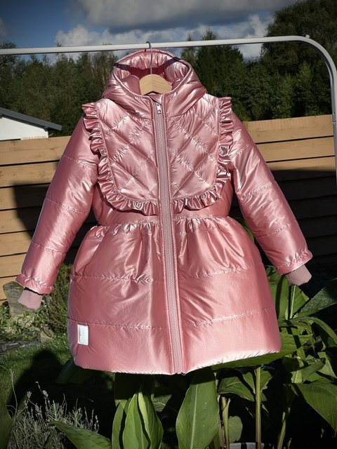 Pink Princesės paltukas su apykakle ir sijonuku. Puffer