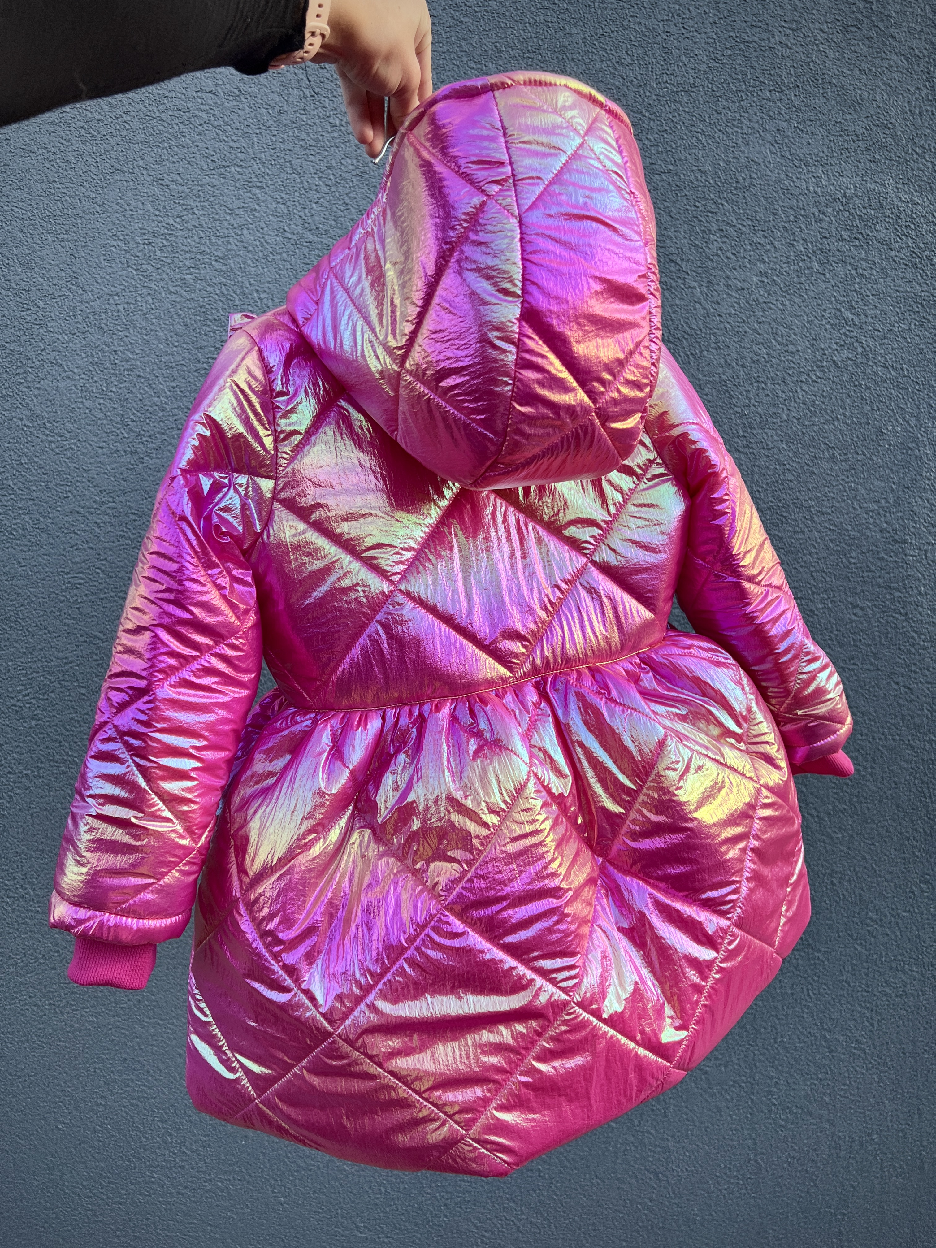Pink Princesės paltukas su apykakle ir sijonuku. Puffer