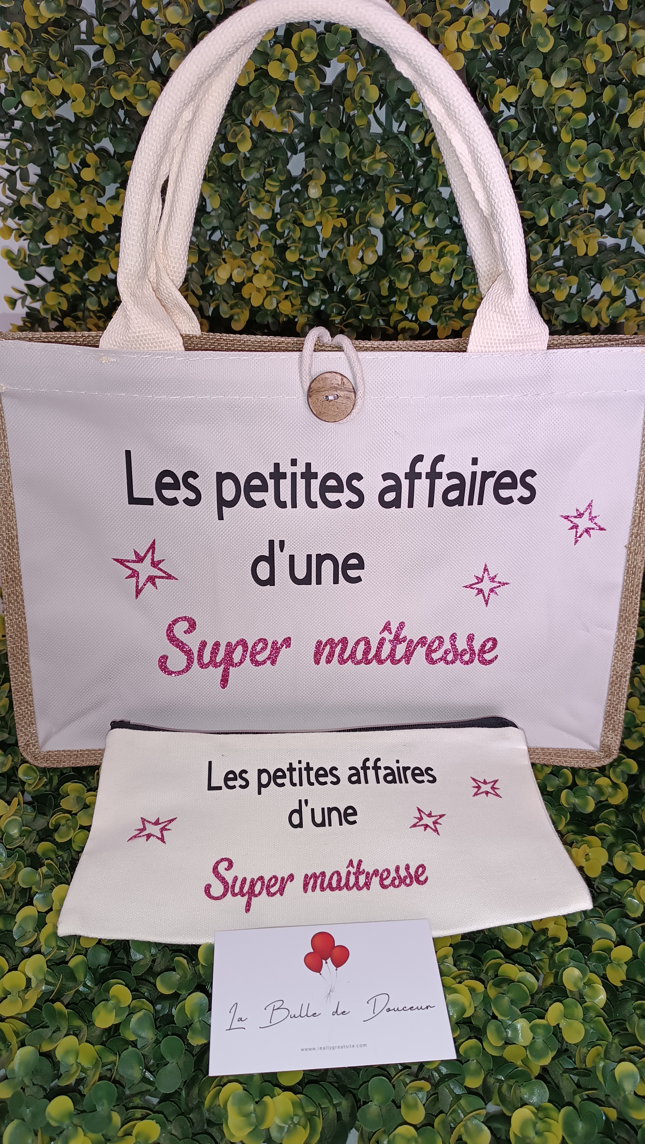 sac et pochette "Les petites affaires d'une super maitresse"