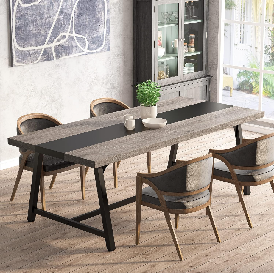 Dining Table for 8 People, 70.87-inch Rectangular Wood Kitchen Table with Strong Metal Frame, Industrial Large Long Dining Room Table for Big Family (Gray)