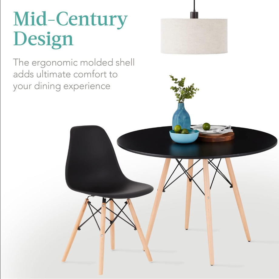 5-Piece Dining Set, Compact Mid-Century Modern Table & Chair Set for Home, Apartment w/ 4 Chairs, Plastic Seats, Wooden Legs, Metal Frame - Brown/Black