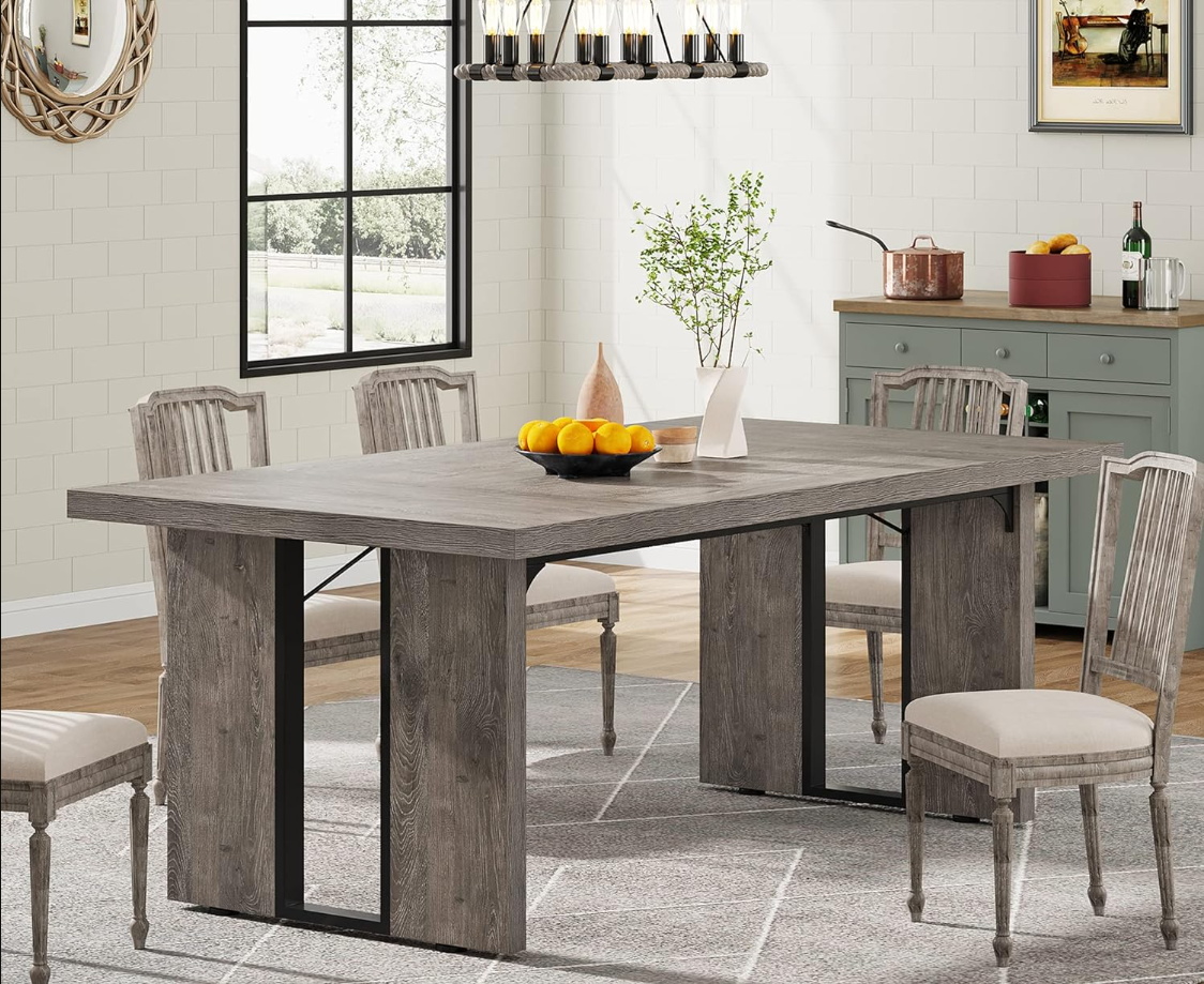 71 Large Dining Table for 6 to 8 People, Rustic Farmhouse Style Dinner Table, Rectangular Dining Table for Kitchen, Dining Room & Living Room