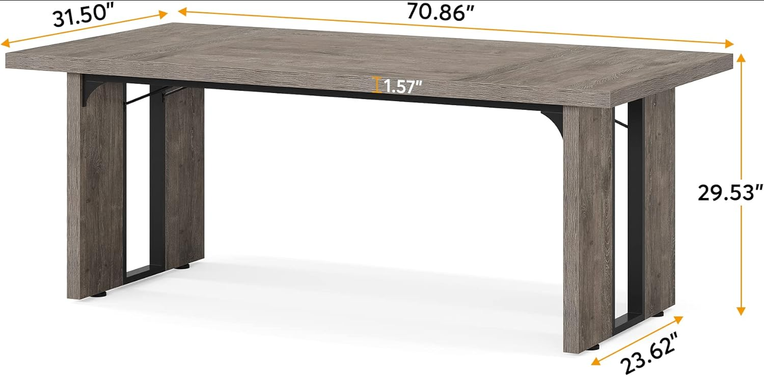 71 Large Dining Table for 6 to 8 People, Rustic Farmhouse Style Dinner Table, Rectangular Dining Table for Kitchen, Dining Room & Living Room