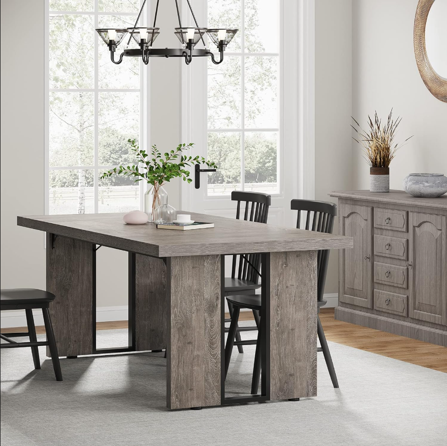71 Large Dining Table for 6 to 8 People, Rustic Farmhouse Style Dinner Table, Rectangular Dining Table for Kitchen, Dining Room & Living Room