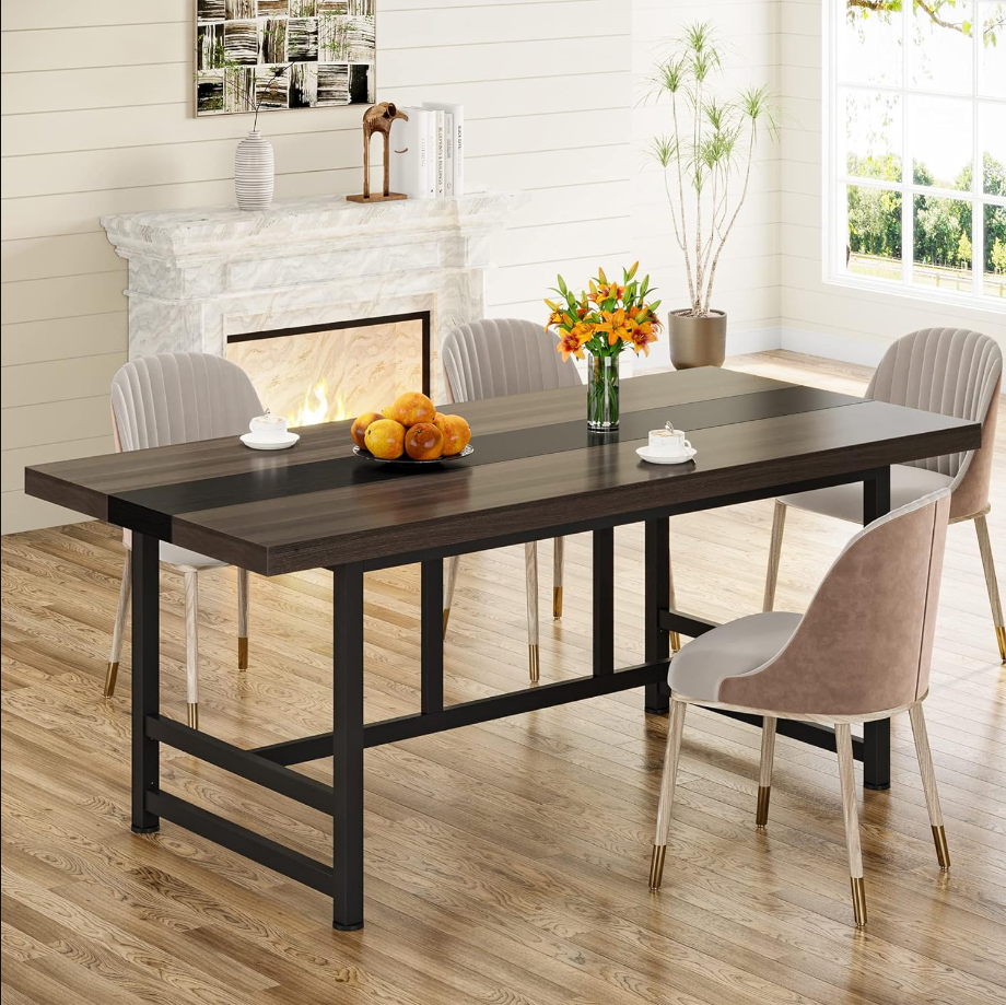 Dinning Table for 6 People, 70 inches Home & Kitchen Table, Wood Large Dinning Room Table with Metal Frame for Family Gathering or Party (Rectangular)