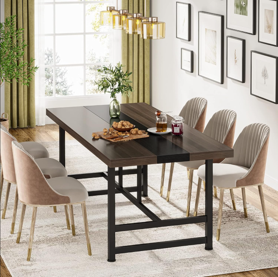 Dinning Table for 6 People, 70 inches Home & Kitchen Table, Wood Large Dinning Room Table with Metal Frame for Family Gathering or Party (Rectangular)