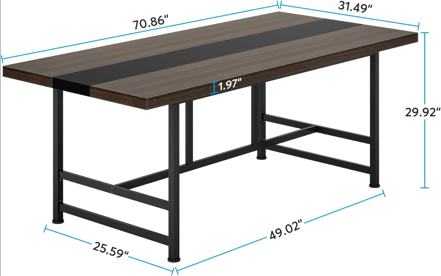 Dinning Table for 6 People, 70 inches Home & Kitchen Table, Wood Large Dinning Room Table with Metal Frame for Family Gathering or Party (Rectangular)