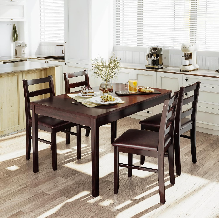Dining Table Set for 4, Compact Kitchen Table and Chairs for Home and Apartment, 5-Piece Farmhouse Wood Kitchen and Dining Room Table Set, Easy Assembly