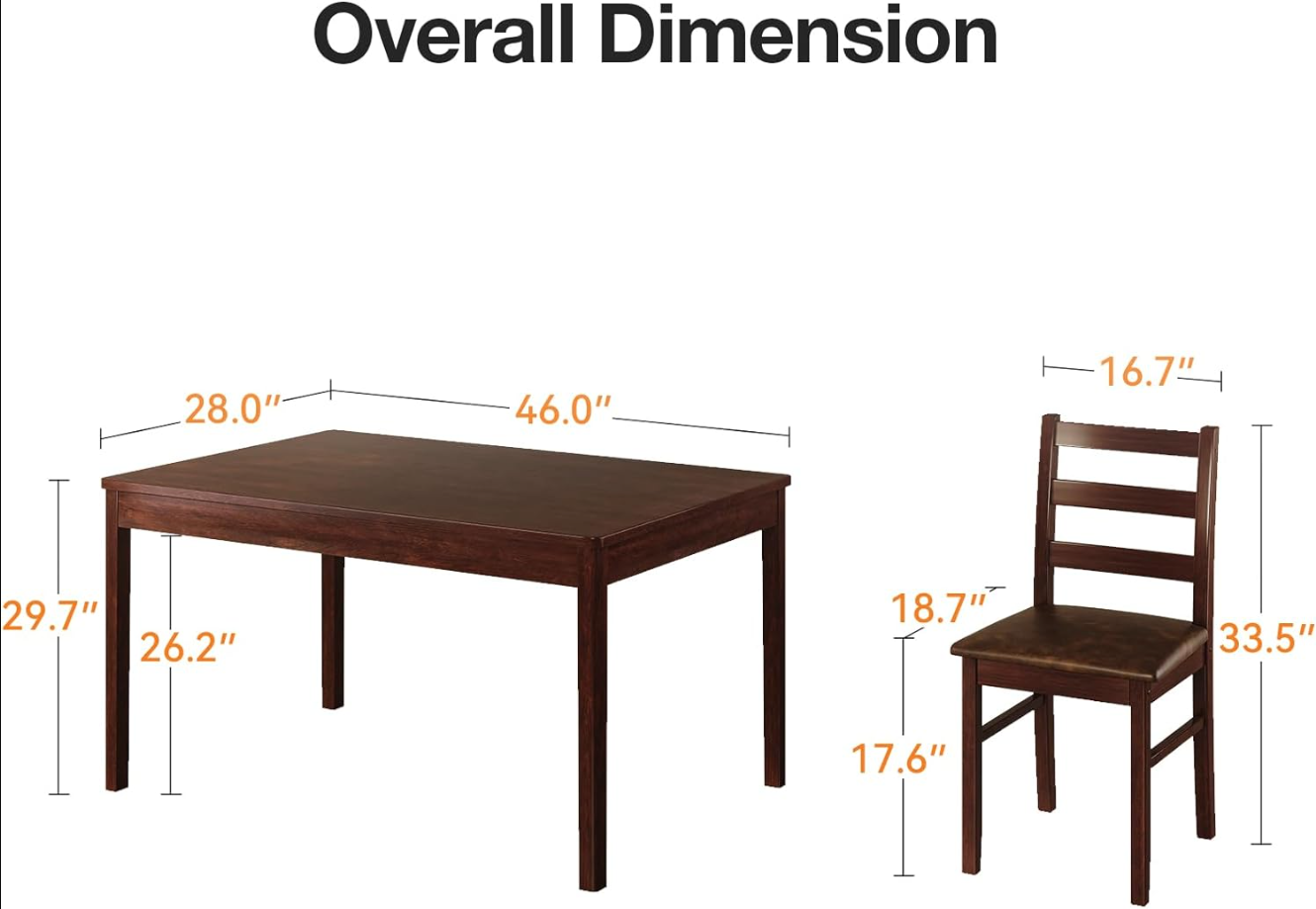 Dining Table Set for 4, Compact Kitchen Table and Chairs for Home and Apartment, 5-Piece Farmhouse Wood Kitchen and Dining Room Table Set, Easy Assembly