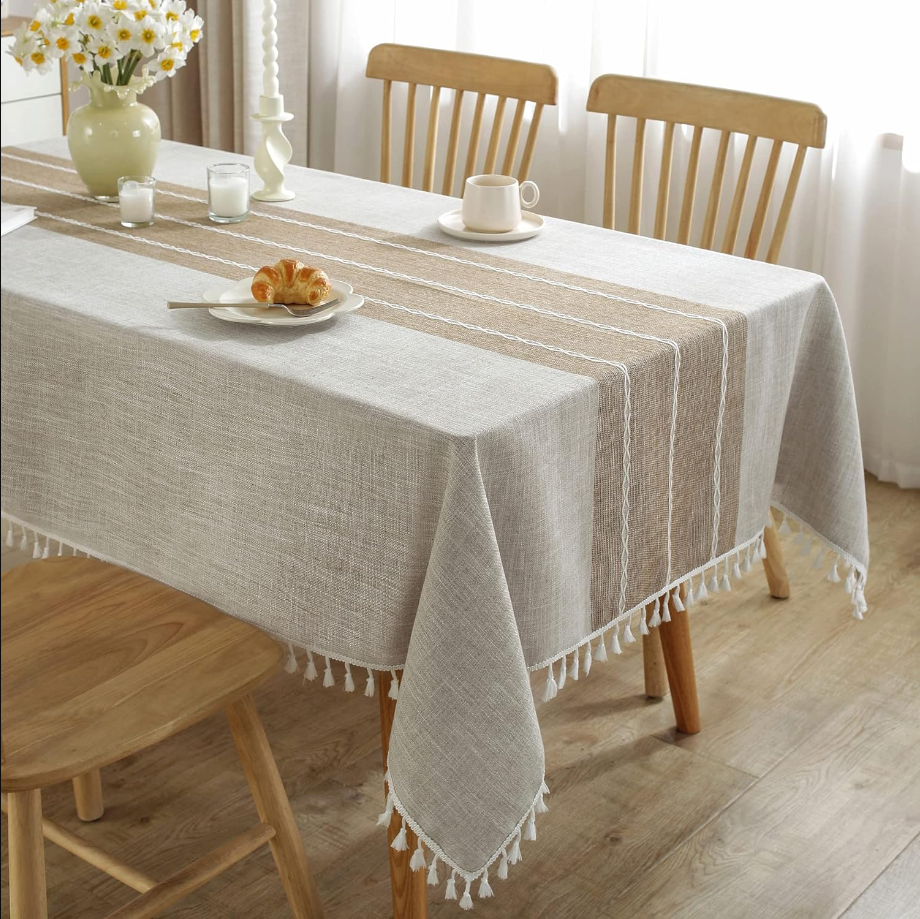 Tablecloths for Rectangle Tables,Cotton Linen Table Cloth Waterproof Tablecloth Wrinkle Free Farmhouse Dining Table Cover,Soft Fabric Table Cloths with Tassels,Brown,55" X 120",10-12 Seats