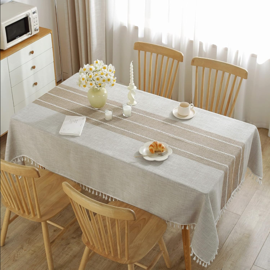 Tablecloths for Rectangle Tables,Cotton Linen Table Cloth Waterproof Tablecloth Wrinkle Free Farmhouse Dining Table Cover,Soft Fabric Table Cloths with Tassels,Brown,55" X 120",10-12 Seats