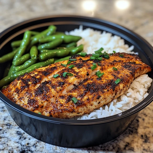Blackened Catfish with Rice and Green Beans