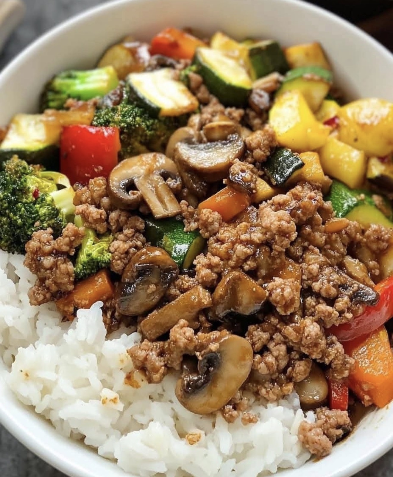Veggie & Ground Beef Rice Bowl