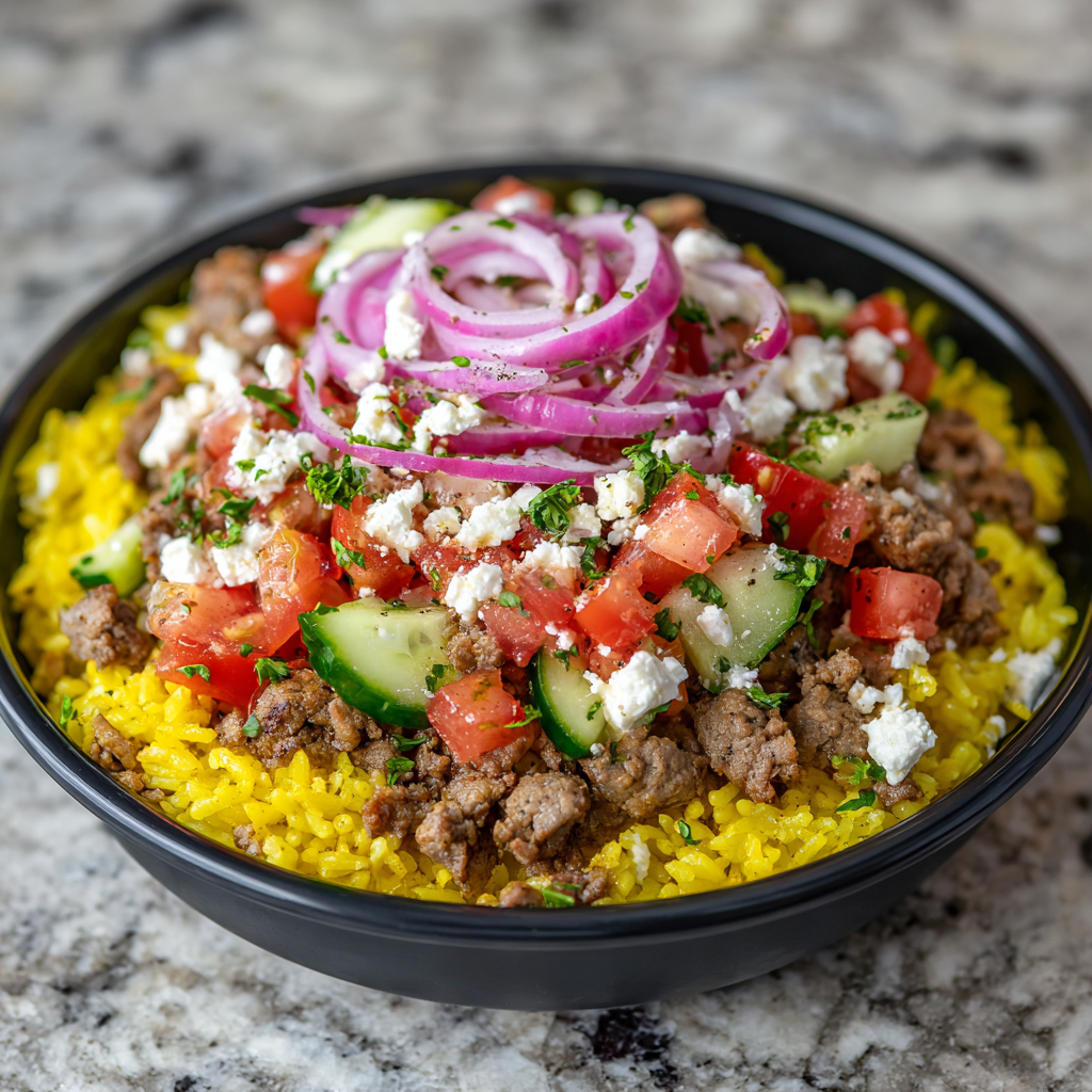 Mediterranean Lamb Rice Bowl