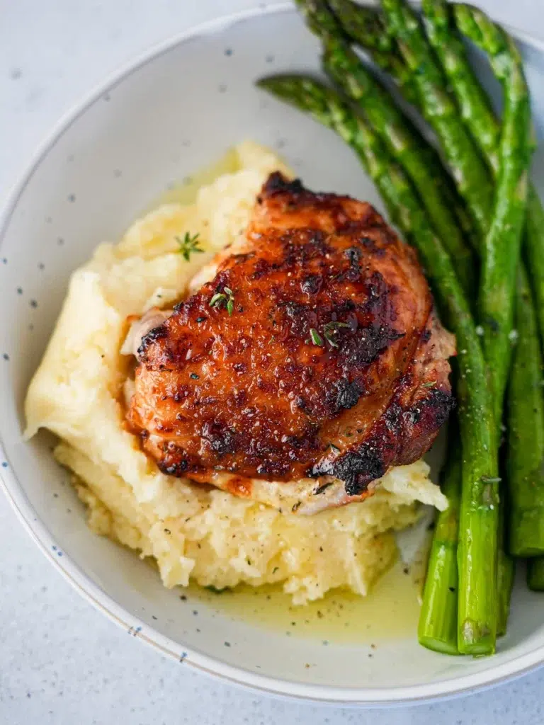 Herb Roasted Chicken with Mashed Potatoes and Asparagus