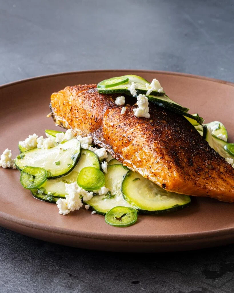 Grilled Salmon Fillet with Zucchini Salad