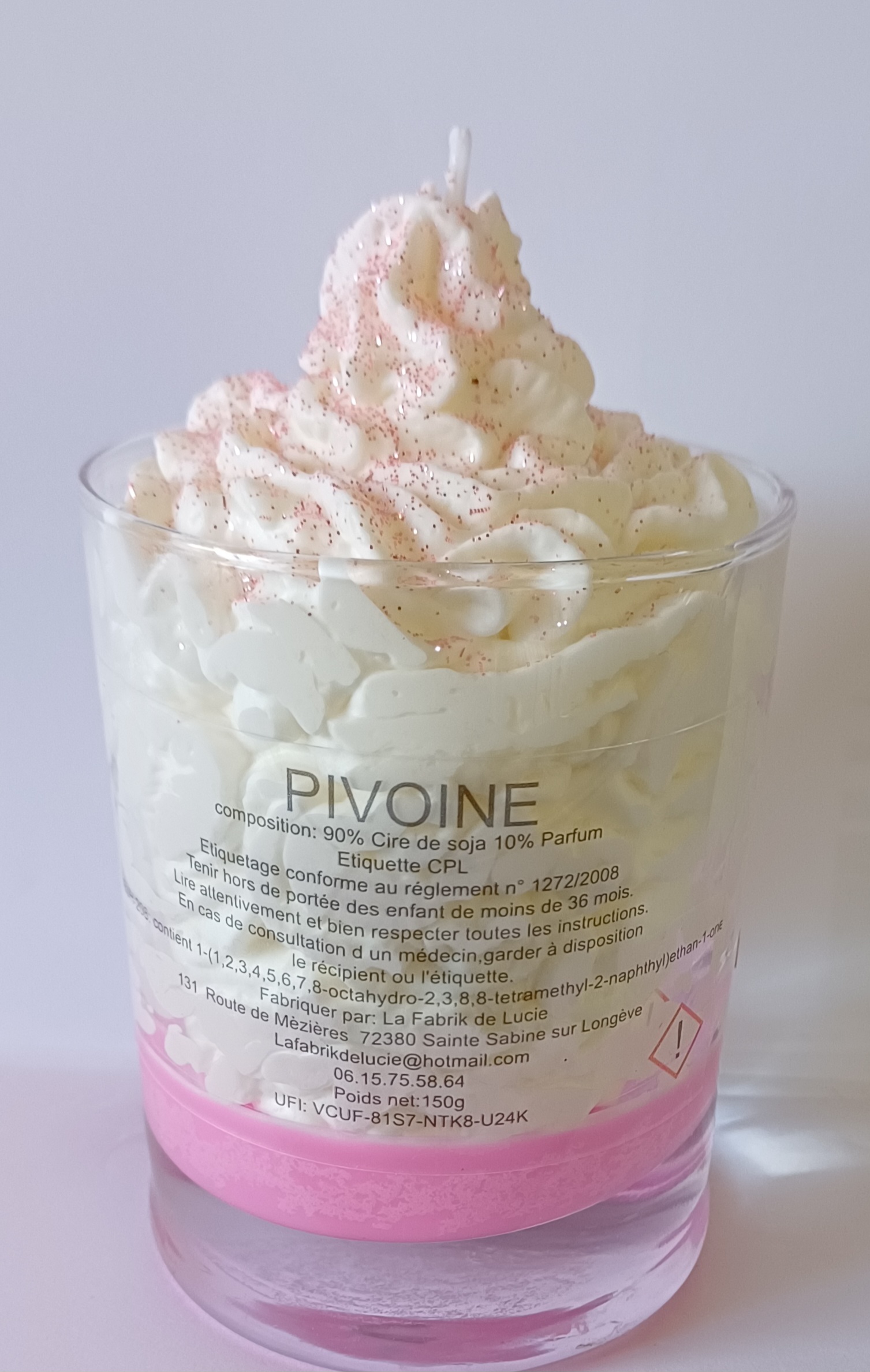 Bougie gourmande Pivoine personnalisée "merci"