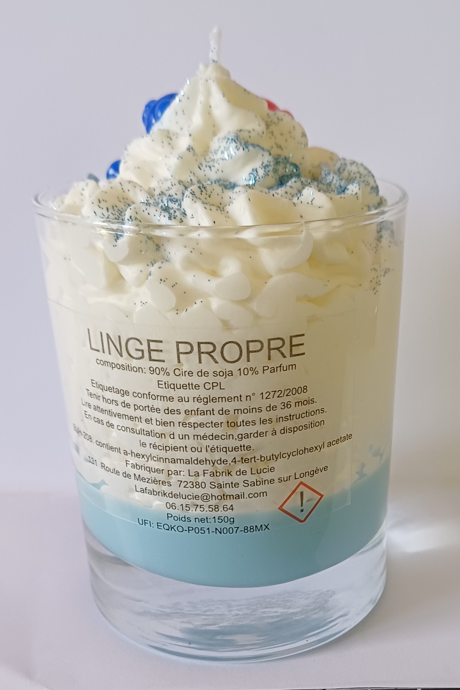 Bougie gourmande Linge propre personnalisée "merci"