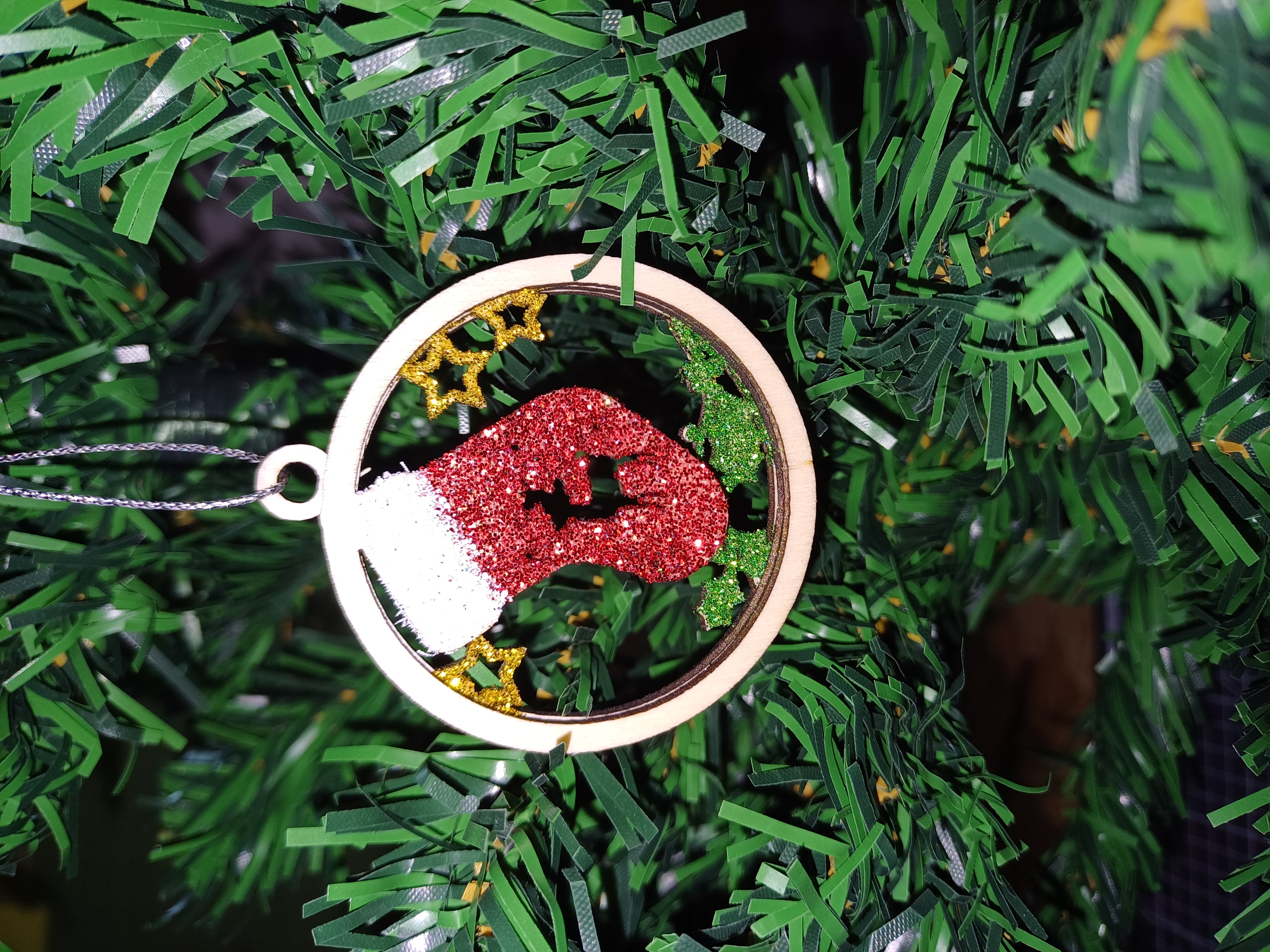 Suspension de sapin " chaussette de noël biche"