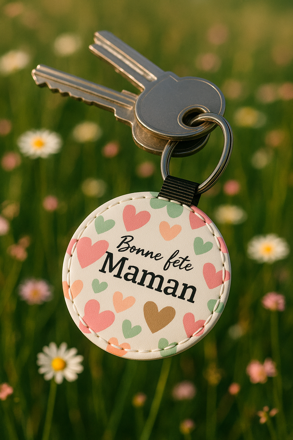 Porte-clés 'Bonne fête Maman' (petit cœurs)