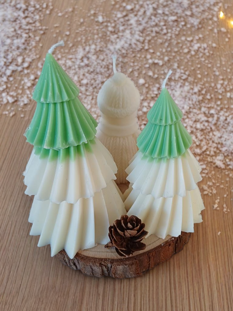 Composition de Noël Bougie "bonhomme de neige et sapins"