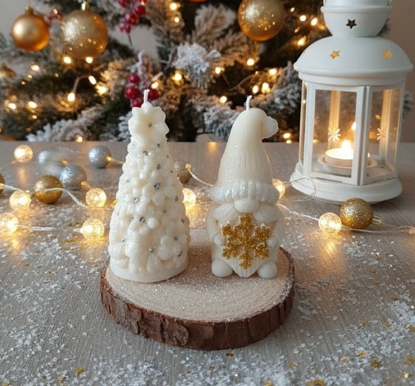Composition de Noël Bougie "gnome et sapin"