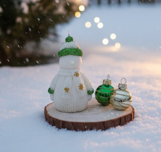 Composition de Noël Bougie "Bonhomme de neige"