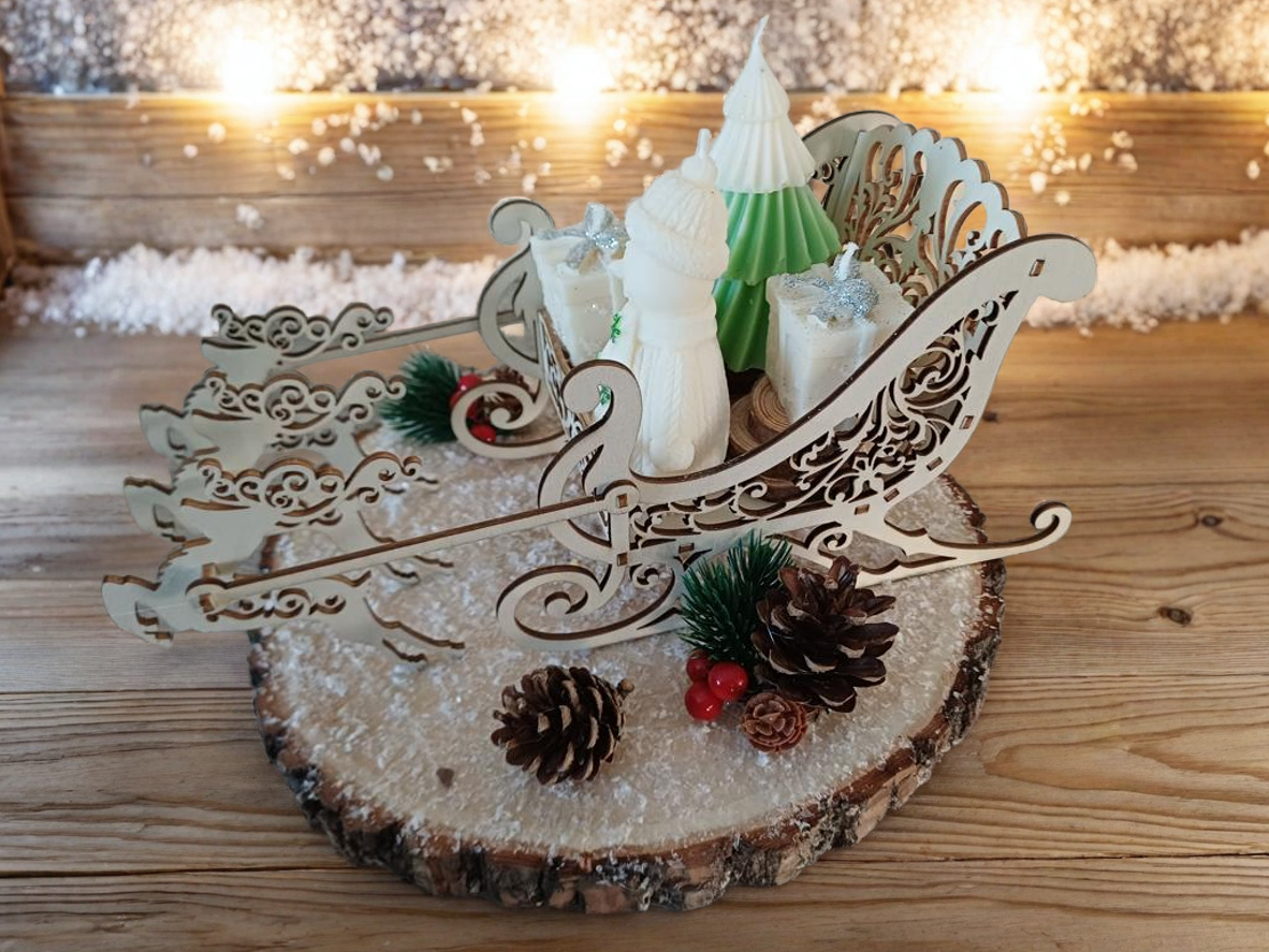 Grande Composition de Noël Bougie "traineau bonhomme de neige"