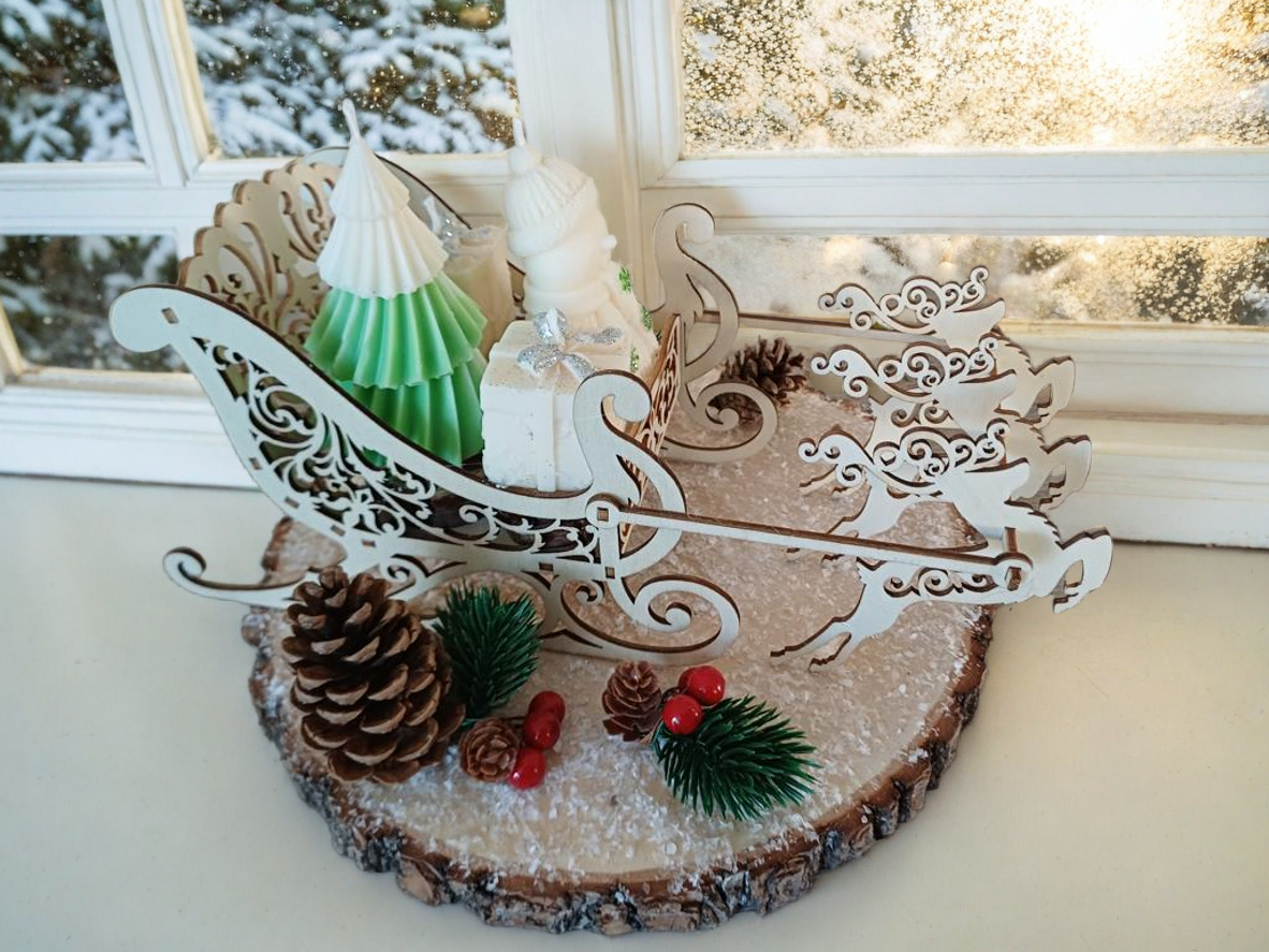 Grande Composition de Noël Bougie "traineau bonhomme de neige"