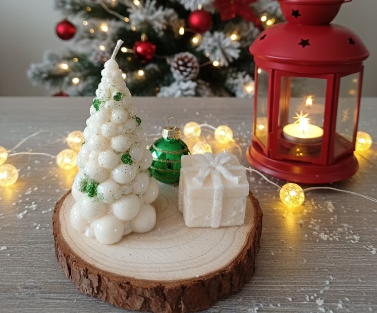 Composition de Noël Bougie "cadeau et sapin"
