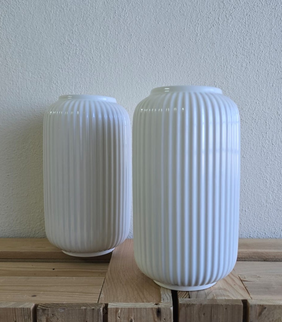 White Ribbed Ceramic Vase