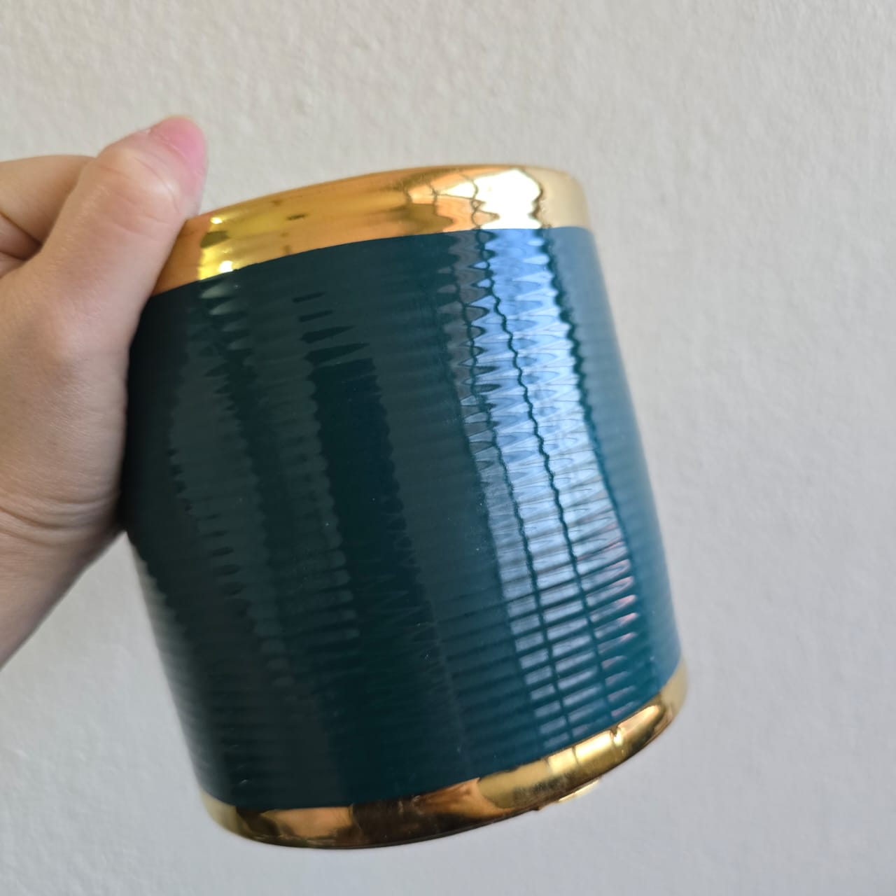 Green & Gold Decorative Cylindrical Pot