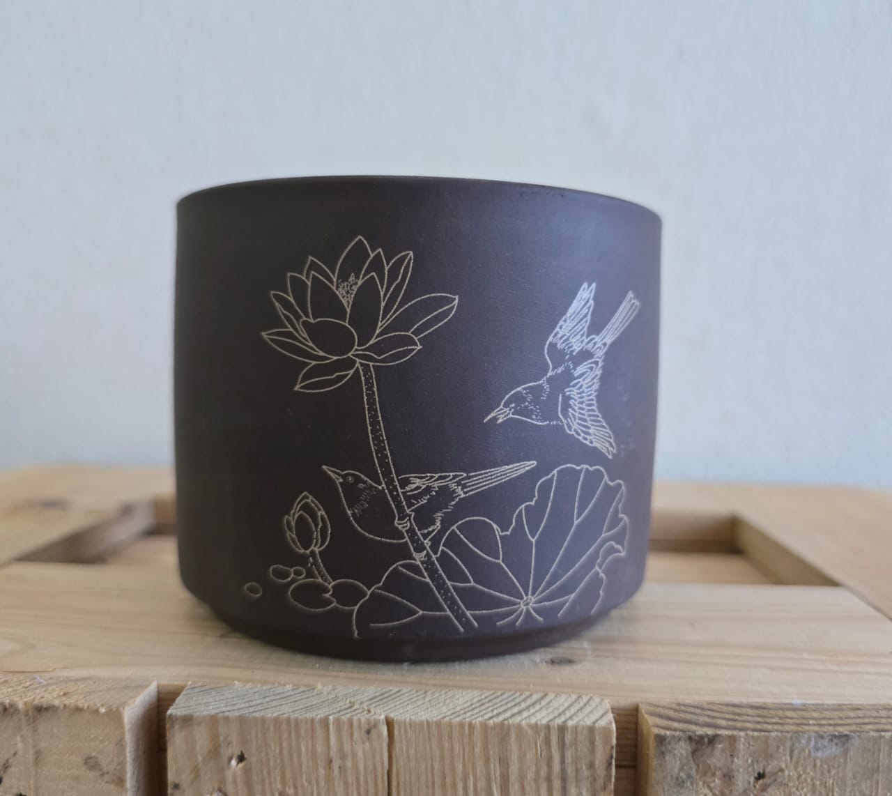Lotus Bird Ceramic Pot