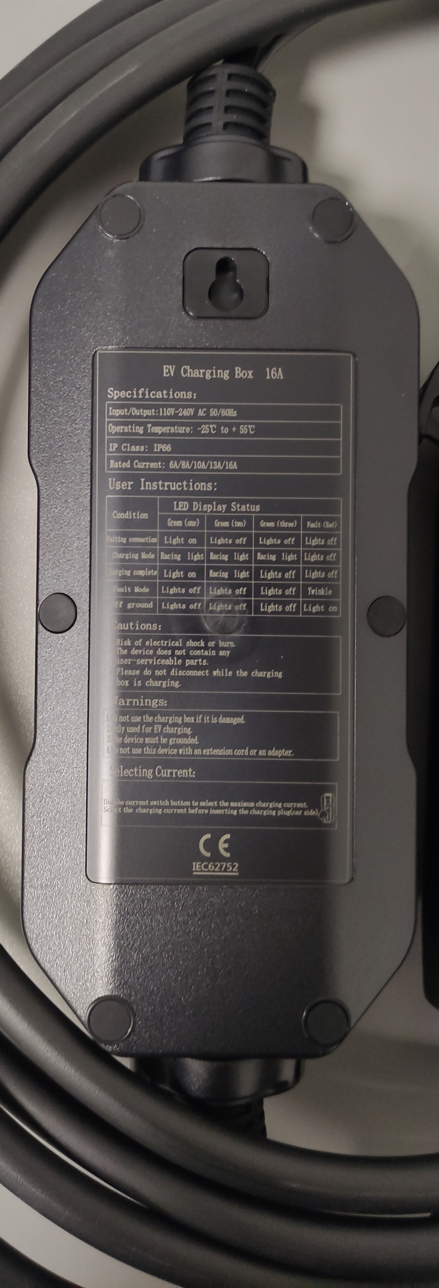 Nešiojamas elektromobilio kroviklis 16A su keičiama 1,4-3,6 kW galia, Type 2