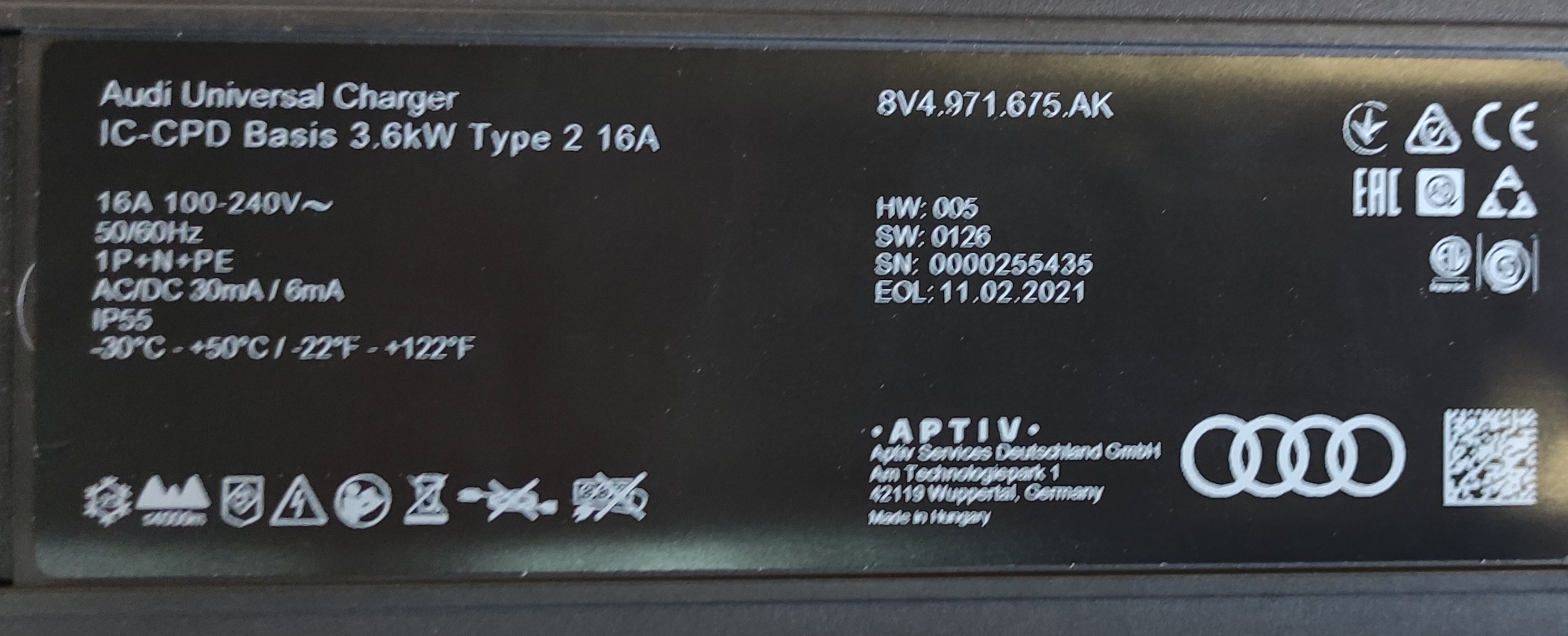Audi elektromobilio nešiojamas įkrovėjas, Type 2, 3,6 kW, 5m, 32A