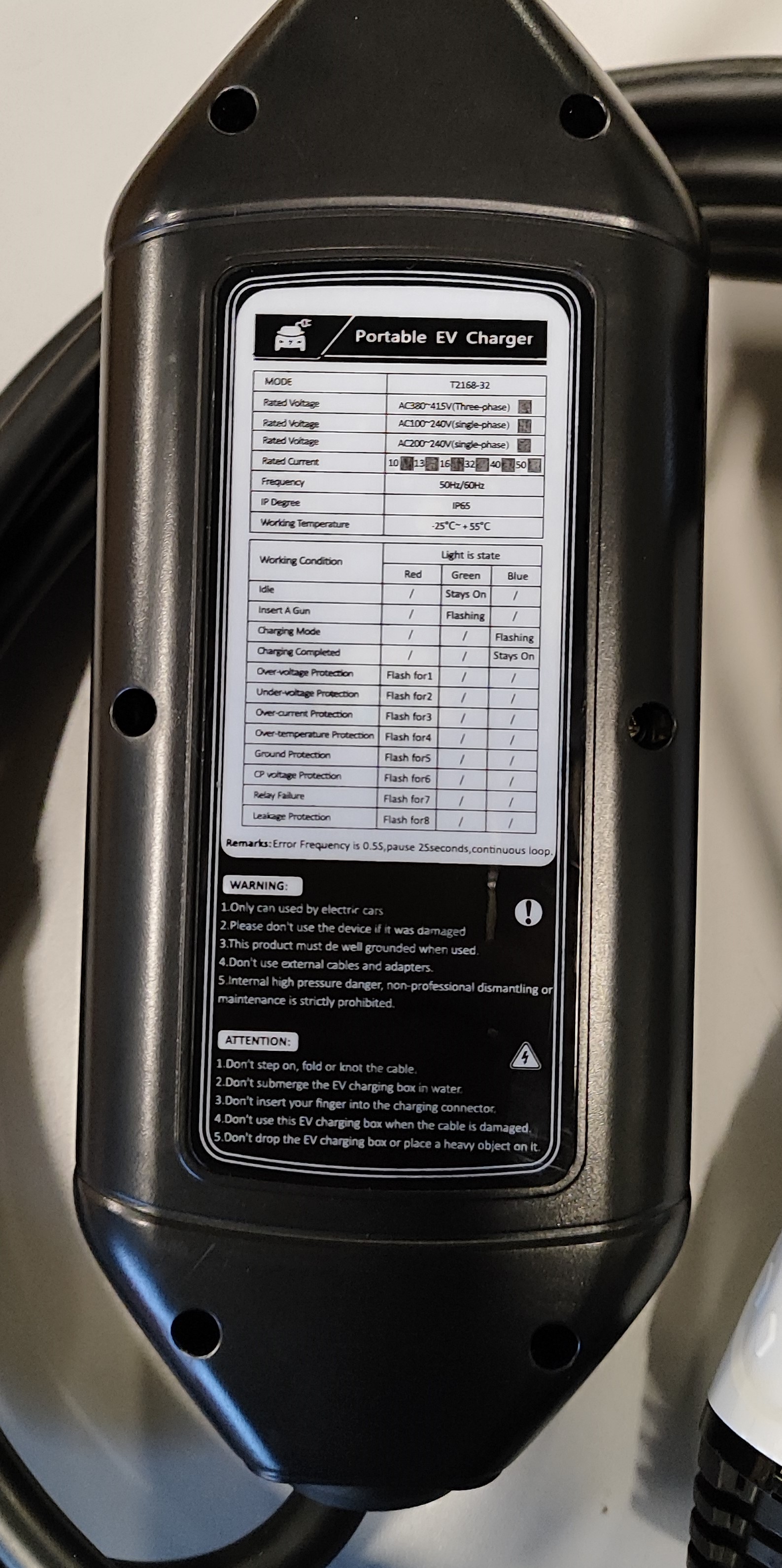 Elektromobilio kroviklis 8-16A su keičiama 1,8-3,6 kW galia, Type 1