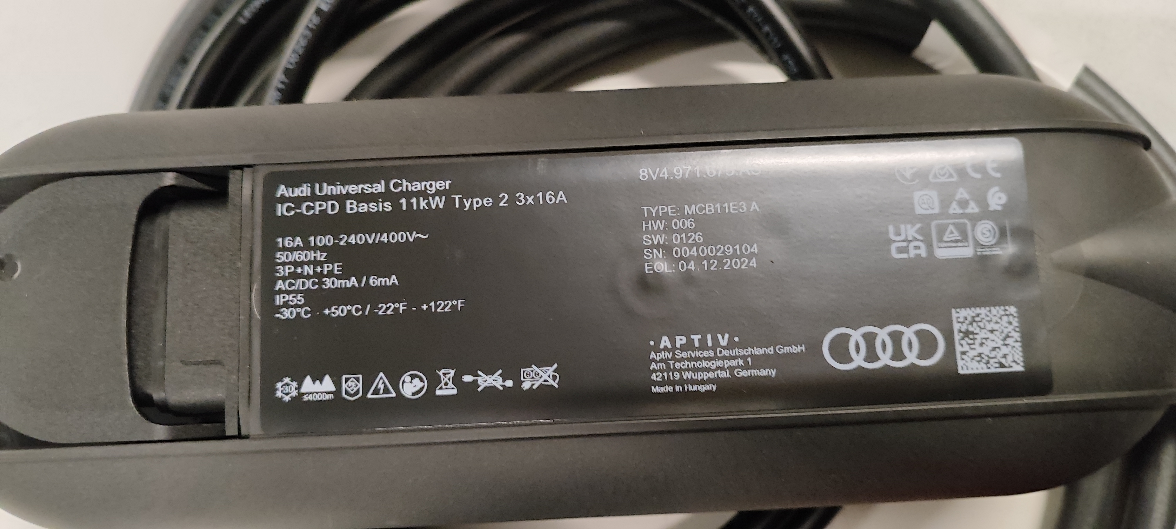 Audi E-Tron elektromobilio nešiojamas įkrovėjas, Type 2, 11 kW, 5m